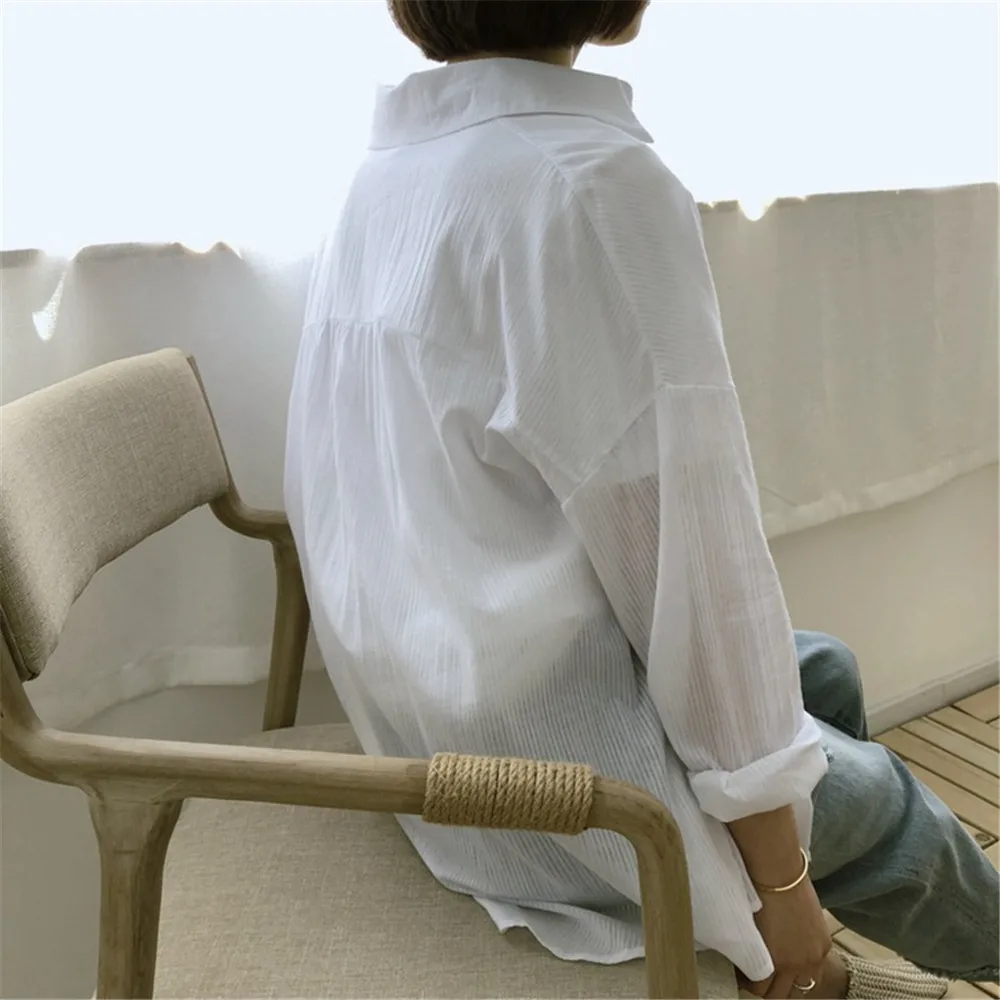 100% Cotton Casual White Sunproof Blouse Women 2018 Summer Women Long Sleeve White Shirts Blouse High quality Office Blouse Tops (11)