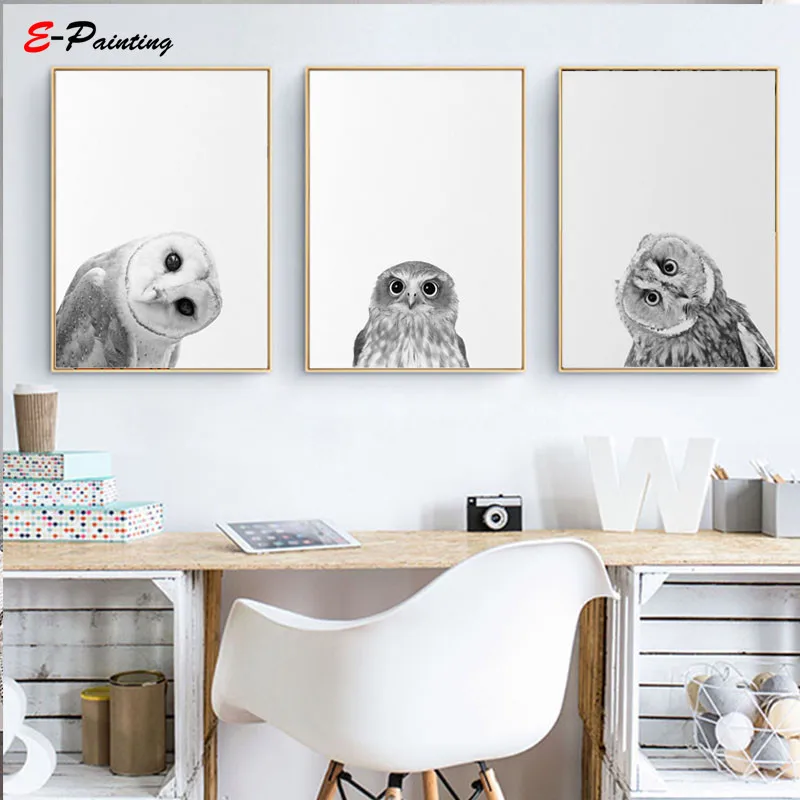 Us 3 5 30 Off Modern Painting Canvas Black And White Cute Owl Wall Art Woodland Poster Bird Prints Animal Picture Nursery Home Decor Picture In