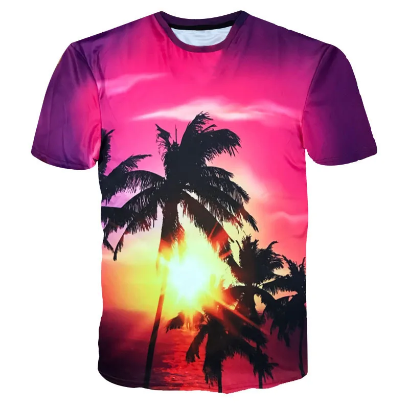 

2019 Fashion T Shirt Men Women Sunset Dusk Coconut Tree 3d print Male Short Sleeve T-shirts Summer Casual Cheap Female Tops Tees
