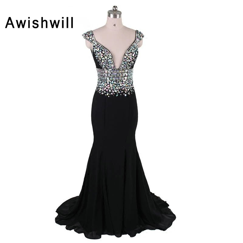 shiny black prom dress