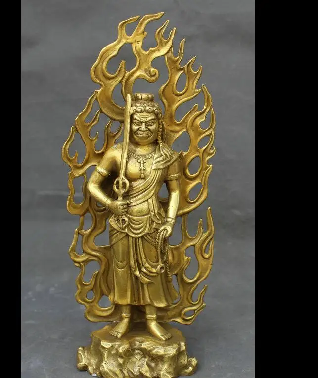 

671116478+++11" Japen Japanese Brass Buddhism Stand Fudo Myo-o / Acalanatha Sculpture Statue