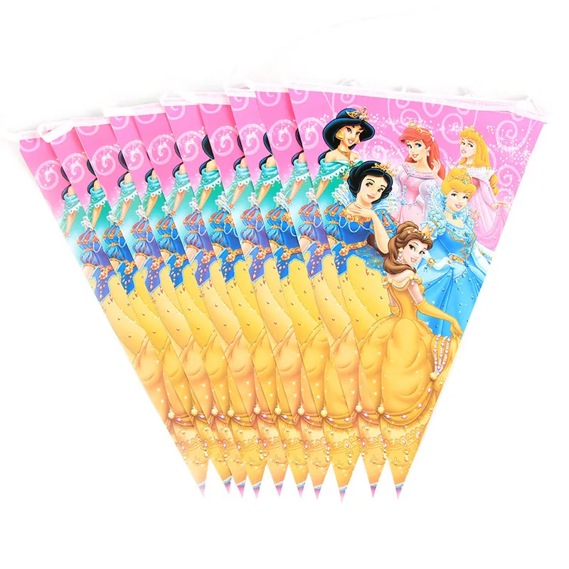 Princess Kids birthday party decorations girls Princess cartoon kids Party Supplies tableware Decoration Supplies baby shower - Цвет: flags 1Set