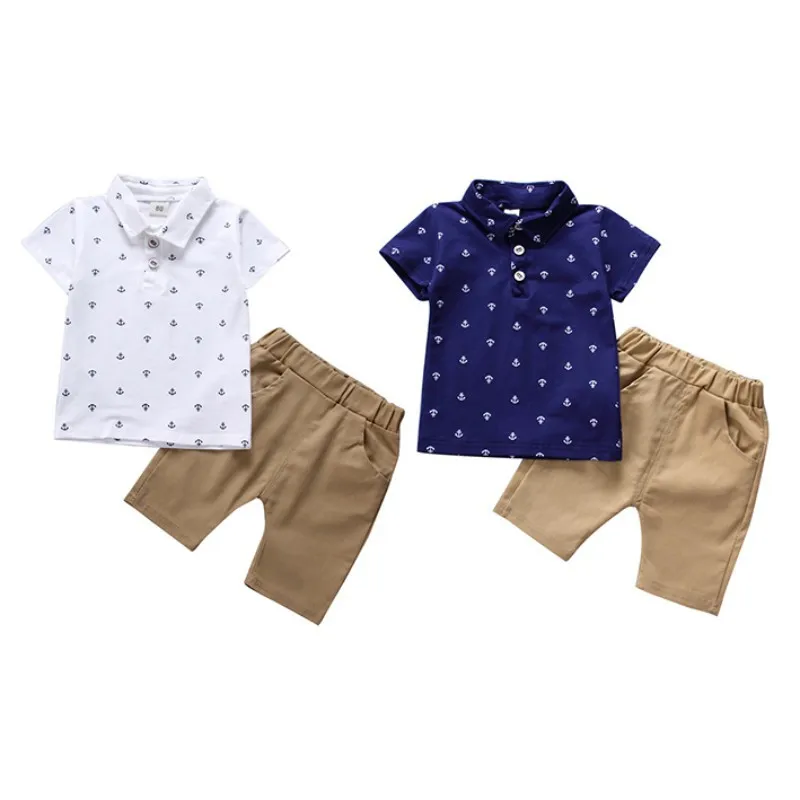 Emmaaby/Детский комплект для маленьких мальчиков, топ с короткими рукавами и отложным воротником+ однотонные шорты комплект из 2 предметов летняя детская одежда для малышей