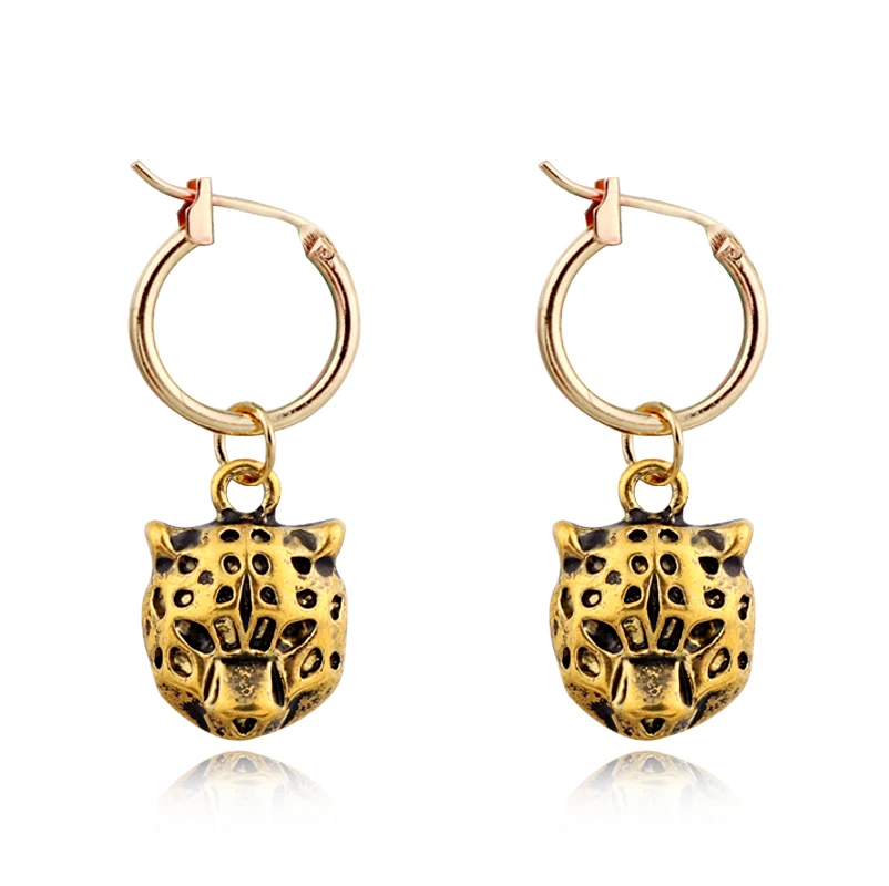 

1 Pair European Personality New Punk Leopard Small Open Hoop Earrings Gold Color Cool Animal Earring For Women Jewelry E849