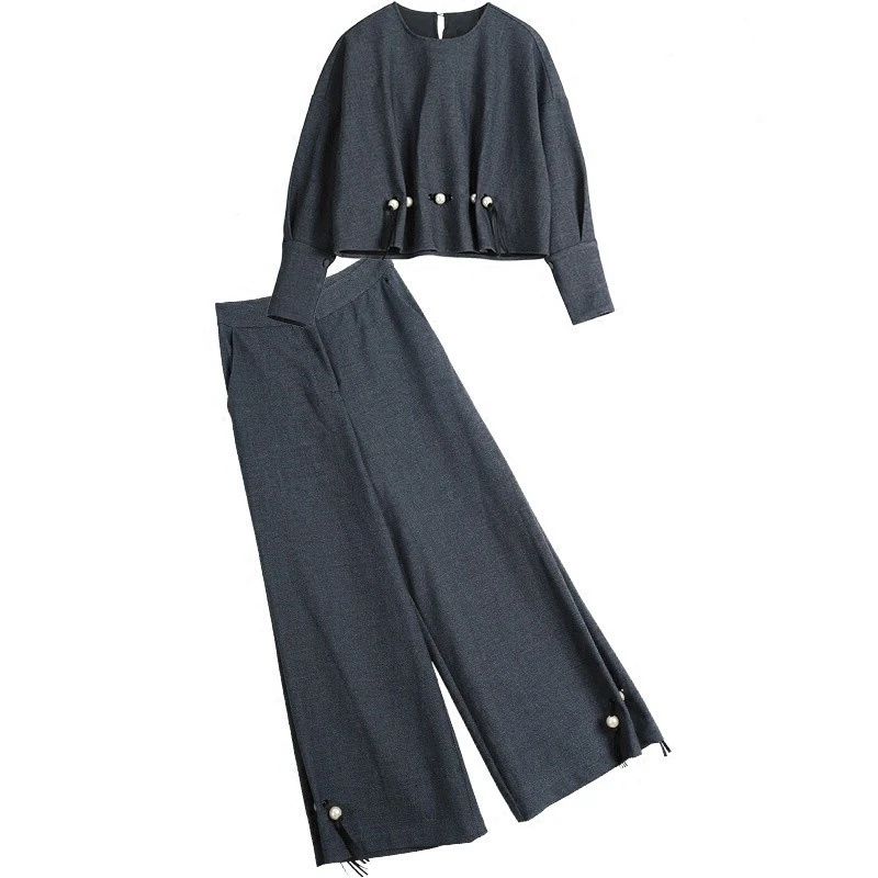 New 2018 Spring Autumn Fashion Women's Business Pants Suits Pearl Button Ruffles Suits For Women 2 Pieces Set Large size S-XL New 2018 Spring Autumn Fashion Women's Business Pants Suits Pearl Button Ruffles Suits For Women 2 Pieces Set Large size S-XL