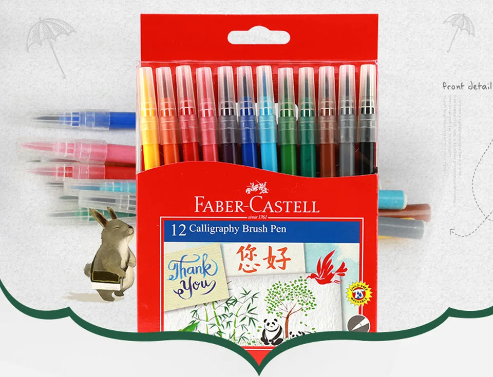 Faber Castell Акварельные Aquarell каллиграфии маркеры щеток с мягким наконечником рисовать графический маркер на Цветной ручка для рисования манги 12 Цветов