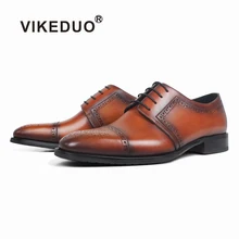 VIKEDUO Brand Derby Shoes Men Brown Patina Wedding Office Formal Shoes Genuine Leather Handmade Brogues Mans Footwear Dress Shoe цена VIKEDUO Brand Derby Shoes Men Brown Patina Wedding Office Formal Shoes Genuine Leather Handmade Brogues Mans Footwear Dress Shoe цены онлайн