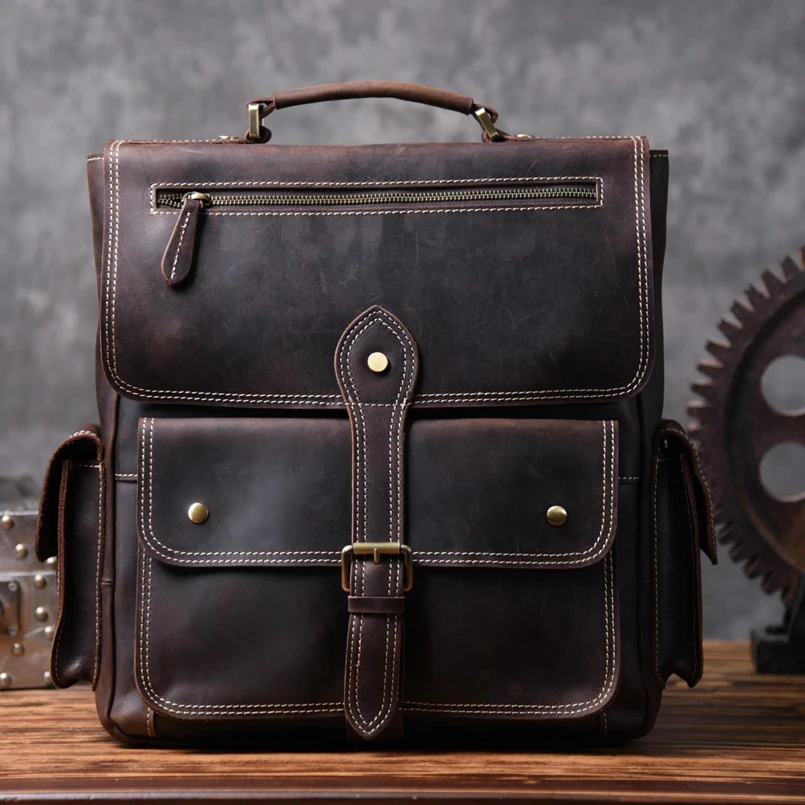 

Backpack for Men 2019 Genuine Leather College Student Cowboy Hand Bag Bookbag Travel Luxury Backpack