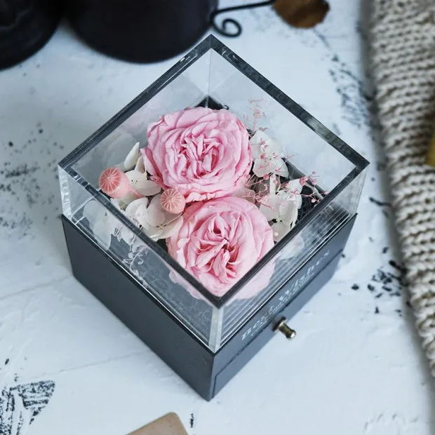 Подарки на день рождения, подарок на день Святого Валентина, женская коробка для украшений с розами для свадьбы, сушеные цветы, настоящие цветы, Вечные розы в коробке - Цвет: 14