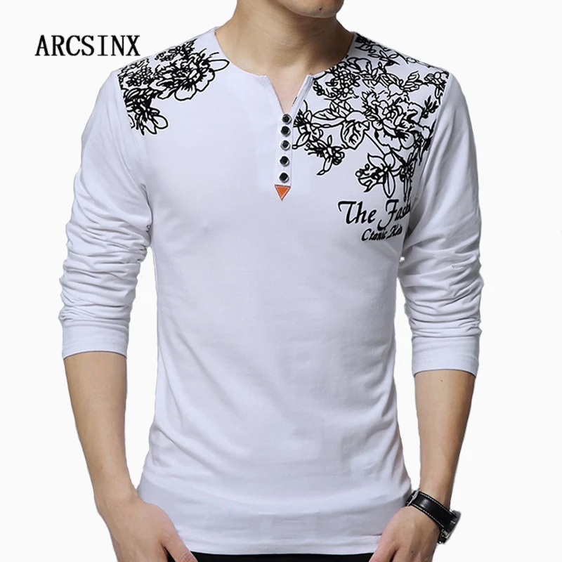 ARCSINX White T shirt Men Large Size 5XL 4XL 3XL XXL Fitness Mens T Shirt Plus Size Long Sleeve 