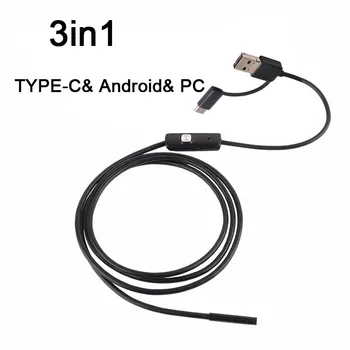 

3 in 1 Endoscope Android Type C USB PC Mobile Phone 8mm Lens Adjustable LED Lights Inspection mini Tupe Camera Borescope