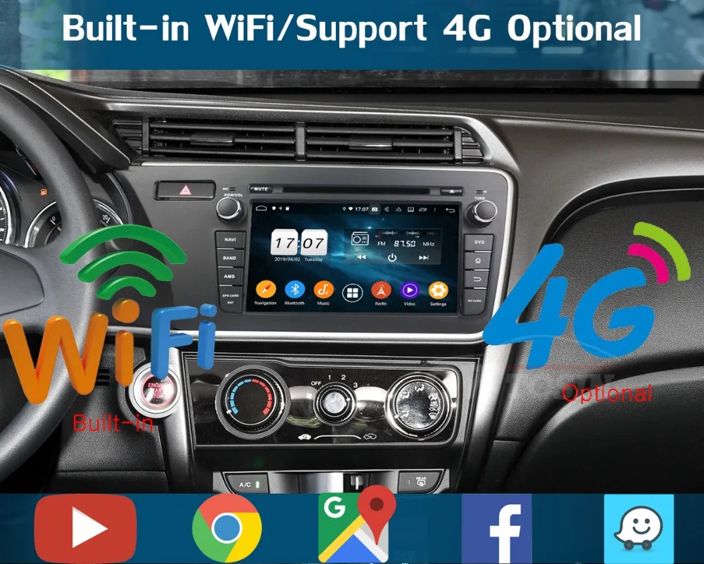 Perfect 8" IPS 1920*1080 8 Core 4GB RAM+64GB ROM Android 9.0 Car DVD Player For Honda CITY 2014 RHD/Left DSP Radio GPS Parrot BT Adas 9