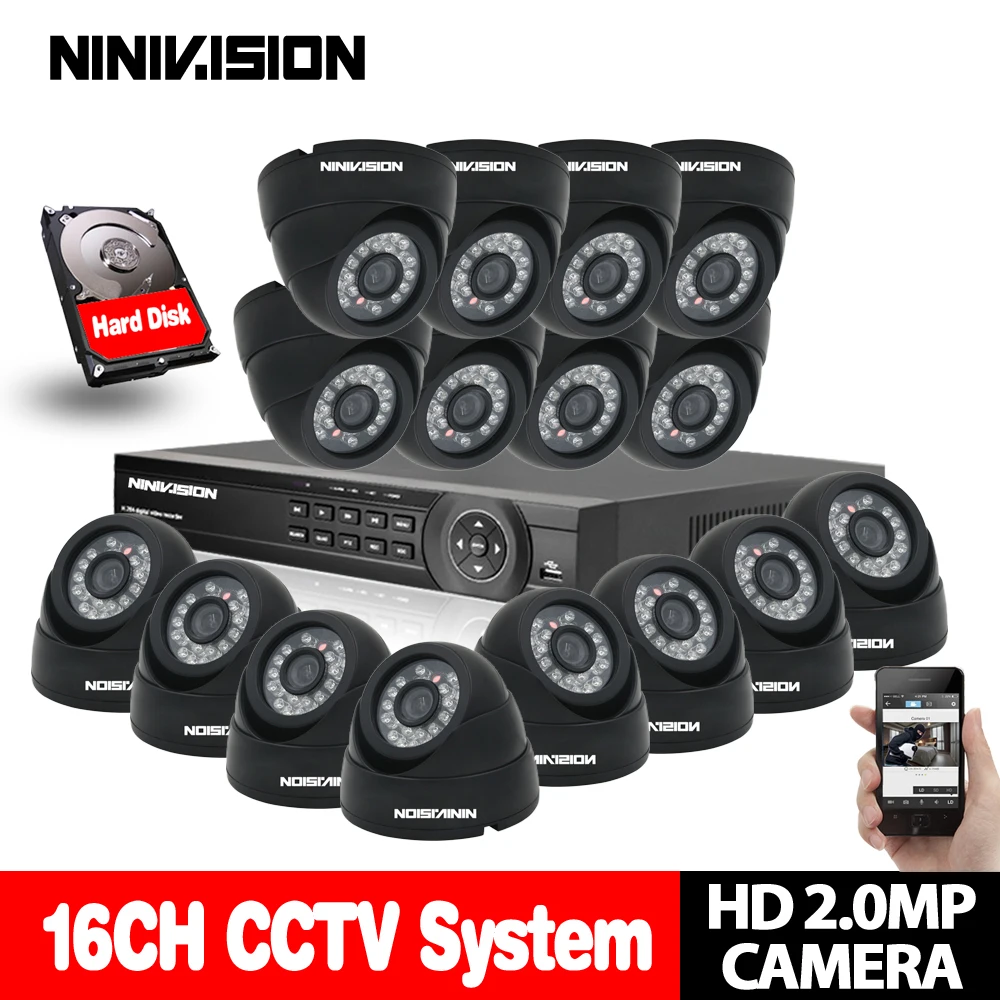 16CH CCTV системы 1080P DVR НАБОРЫ HDMI HD черный 3000TVL Крытый IR CUT камера с AHD 1920*1080 2.0MP