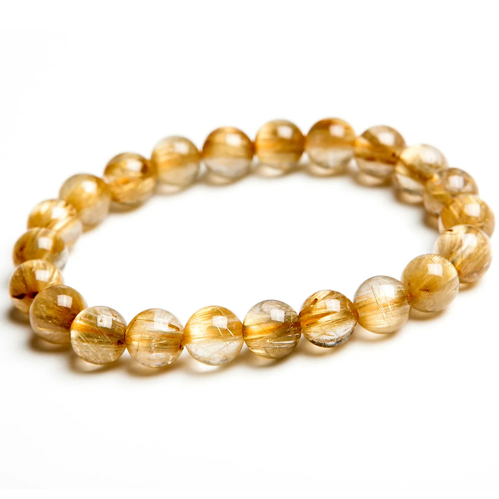 

From Brazil Natural Gold Rutilated Quartz Crystal Titanium Woman Man Wealthy Round Beads Bracelet 8.5mm Jewelry Bangle AAAA