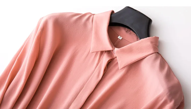 Натуральный шелк, блузки OL, одноцветные, длинный рукав, натуральный шелк, Офисная розовая блузка, Топ для женщин, офисная одежда, рубашки, блузки для работы