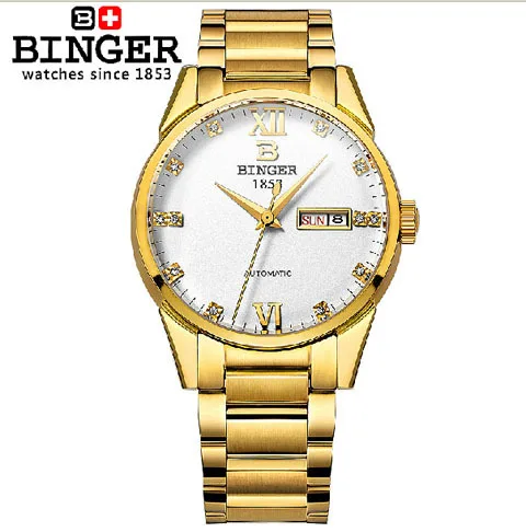 Item 6 Switzerland мужские часы люксовый бренд BINGER 18K золотые автоматические часы из нержавеющей стали водонепроницаемые механические наручные часы B1128-4 - Цвет: Item 6