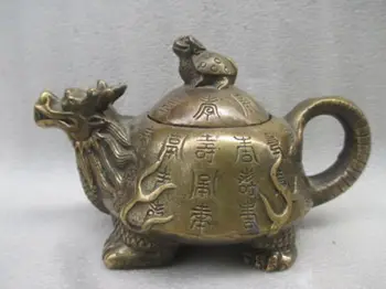 

China's old copper manual sculpture dragon turtle mother and child the teapot