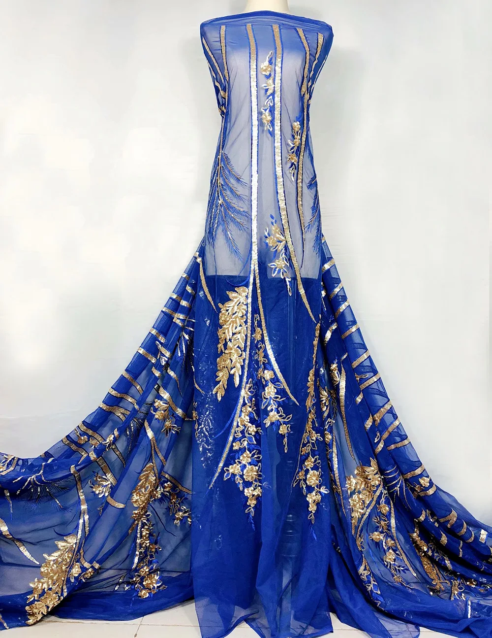 

Royal blue African Sequin Lace Fabric 2019 Embroidered Nigerian Laces Fabric High Quality French Tulle Lace Fabric For Women