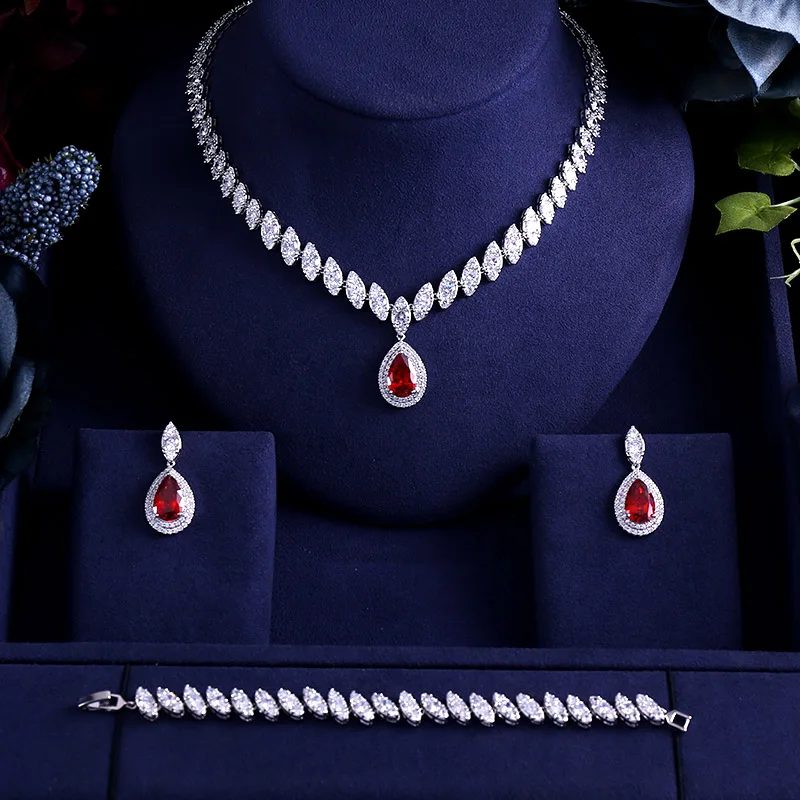 

Fashion AAA Red Cubic Zircon Jewelry Sets ,Earrings Necklace Bracelet Full Set,Promotion,Nickel Free, Factory price