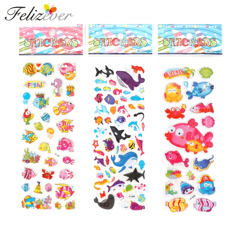24 Sheets Kids Cartoon Novelty 3D Reusable Puffy Stickers for Girl Kids Party Supplies Birthday Party Favors Treat Bag Fillers
