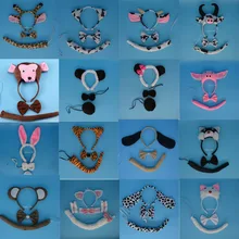 Animal Ear Headband Tail Tie Fancy Dress Costume Cosplay Halloween Party Hair Accessories Carnival