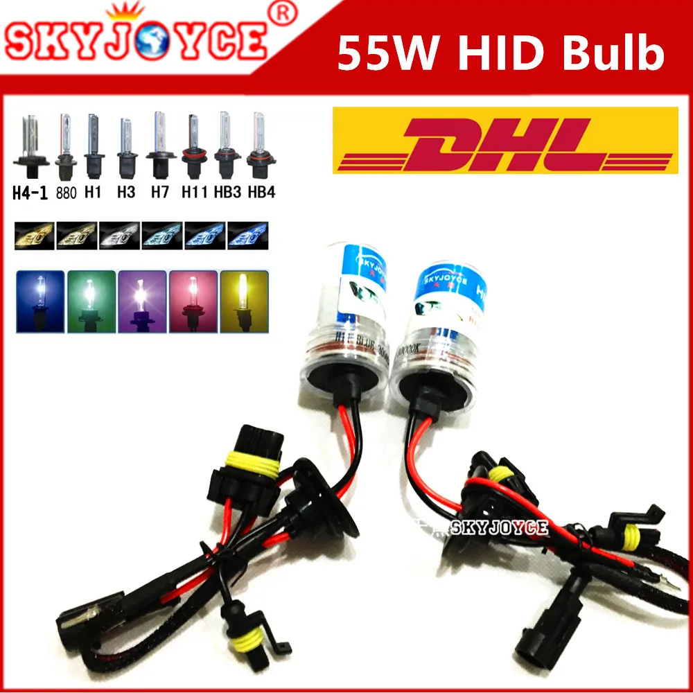

100 X DHL hid headlight H7 hid xenon h11 bulb lamp 55W yellow h11 4300K-12000K for led halogen replace H1 H4 purple H3 HB4 blue