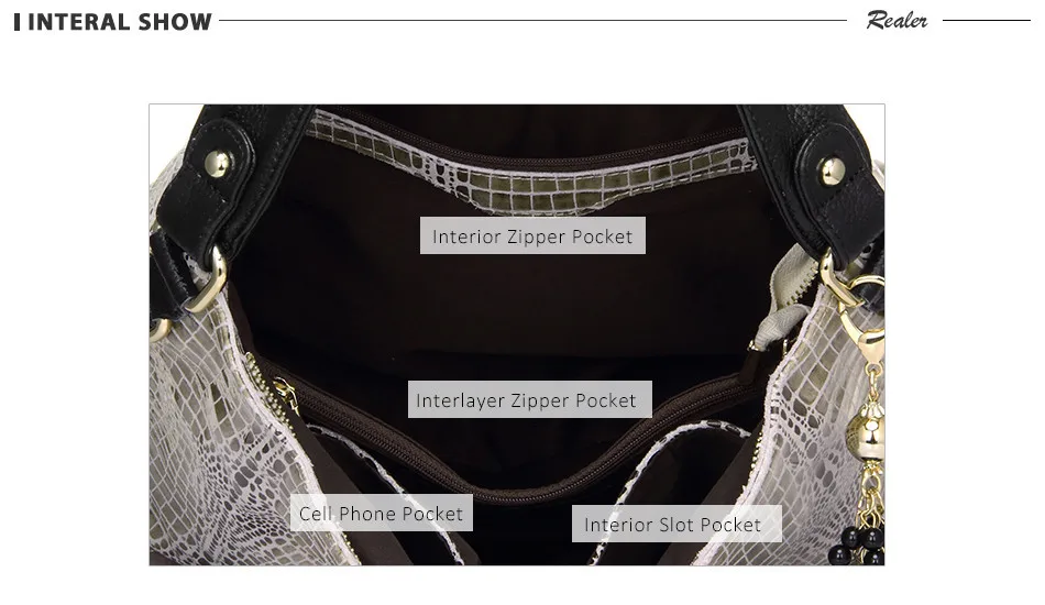 REALER, женская сумка из натуральной кожи с змеиным узором, сумка-тоут, женские кожаные сумки, женские сумки через плечо, сумки-мессенджеры