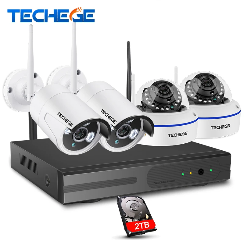 Kopen Techege 1080 p Draadloze CCTV Systeem 4CH HD WiFi NVR kit 2MP Outdoor Vandaalbestendige Dome IP Wifi Camera Security System surveillance