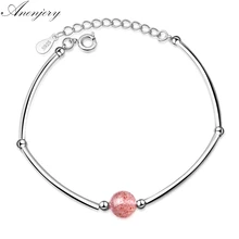 Anenjery Peach Blossom натуральный клубничный Кристальный счастливый браслет из бисера для женщин 925 пробы серебряный браслет из бисера S-B193