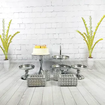 

5pcs -8pcs/set Silver Wedding Dessert Table Wedding Decoration Cake Stand Tray Set mirror tray