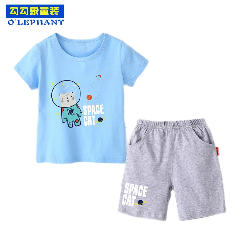 

Pure Cotton Cartoon Space Cat Print boys clothes 2019 Breathable Casual boy set Adorable tracksuit kids Summer suits for boys