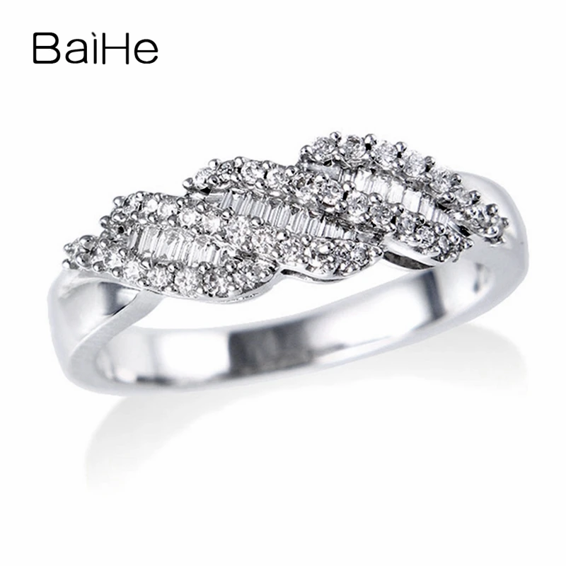 

BAIHE Solid 14K White Gold 0.30ct H/SI Round Natural Diamonds Wedding Band Women Trendy Fine Jewelry gift Exquisite diamond Ring