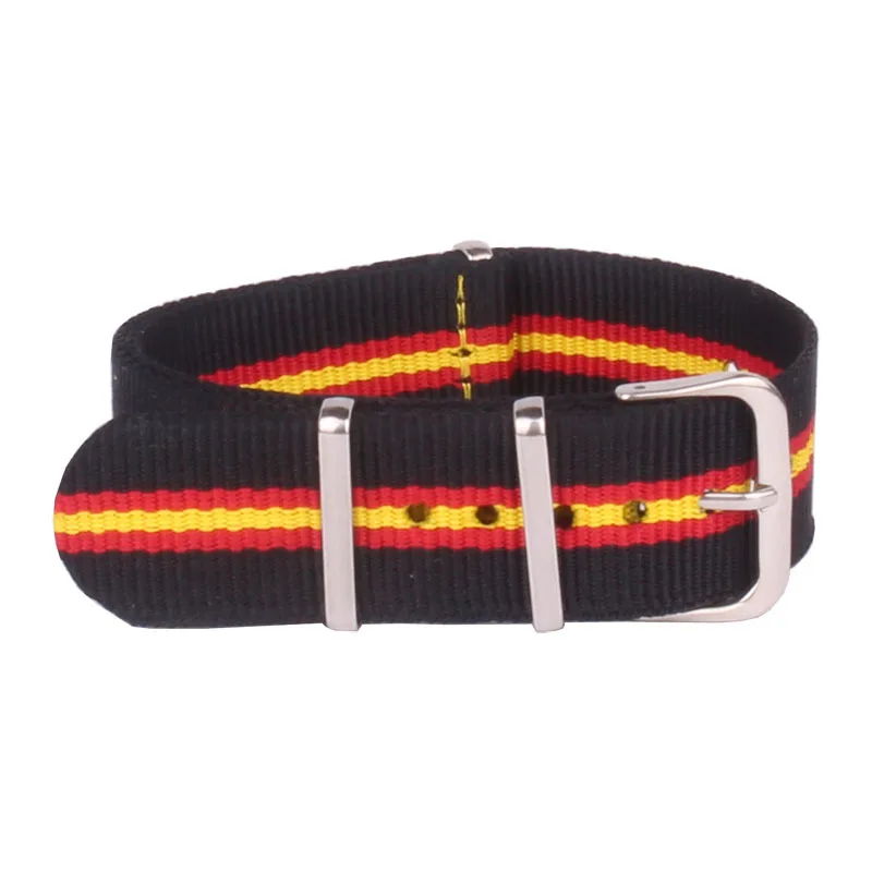 

Stripe Cambo Ladies Women Nato 18 mm Black Red Yellow Nylon Military Fabric Woven Watch watchband Strap Band Buckle belt 18mm