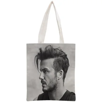 

Custom David Beckham Tote Bag Reusable Handbag Shopping Bags Two Sides Women Shoulder Cloth Pouch Foldable Cotton Canvas