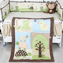 Дерево и черепаха Детская кроватка постельные принадлежности одеяло бампер лист пыли Рюшами Набор из 4 шт Детская комната малыш постельные принадлежности набор для детской кроватки