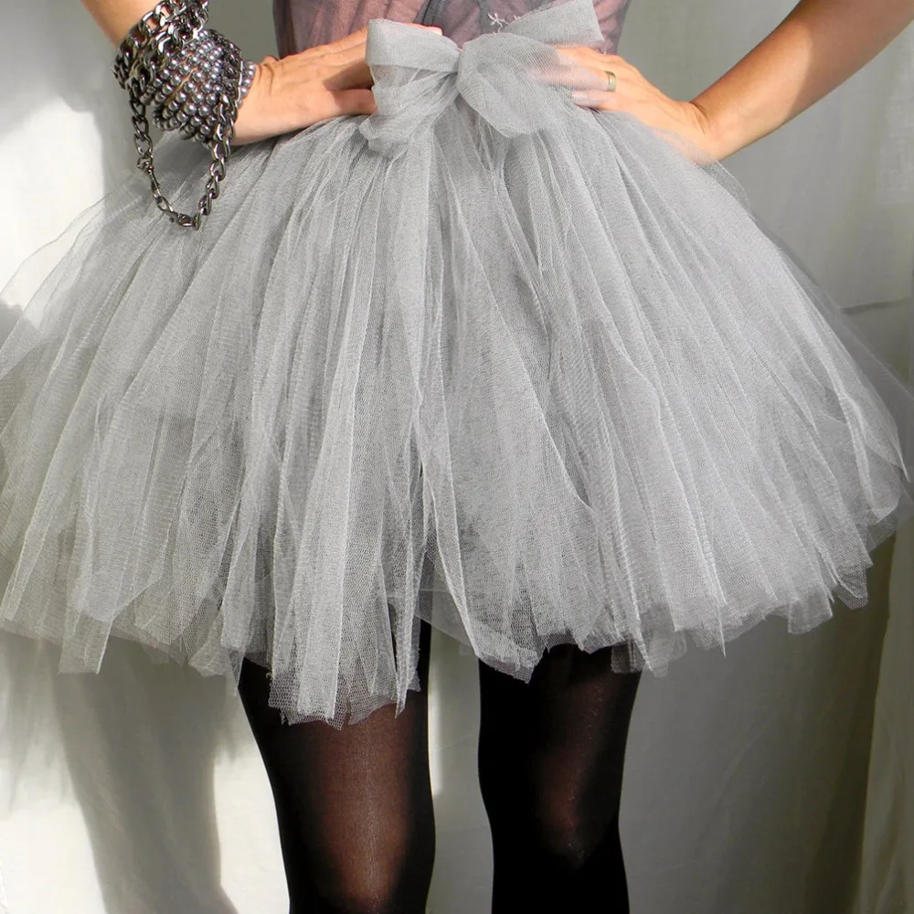Светло-серая юбка из тюля в стиле Лолиты для женщин с бантом, эластичная мини-юбка-пачка, пышное Новое поступление, цвет, размер бесплатно