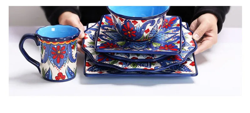 ANTOWALL Европейский керамический набор посуды бытовой ручной росписью большой западный стейк пластина Лотус Квадратная тарелка экспортная посуда