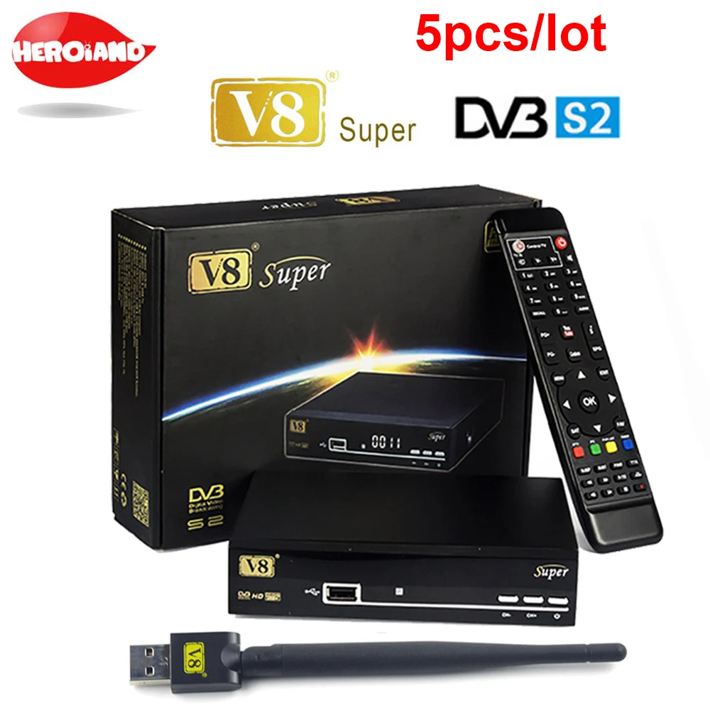Лучший 5 шт. V8 супер DVB-S2 спутниковый ТВ приемник с USB Поддержка wi-fi ключ powervu biss Clines