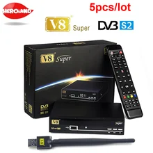 Best 5pcs V8 Super DVB-S2 Satellite TV Receiver with USB WIFI Support PowerVu Biss Key Clines Newcamd Youtube Youporn