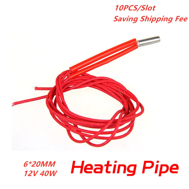 

10PCS/Slot Heating Tube 6*20mm 12V 40W Heater Cable 1/1.5/2 Meter Fast Heating Pipe with Plug Connector 3D Printer Parts