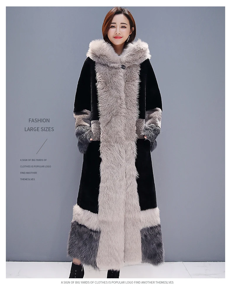 Размера плюс, зимнее длинное пальто из искусственного меха, Женская свободная парка с капюшоном, модная Новая меховая куртка макси, пальто, Толстая теплая верхняя одежда, длинные пальто