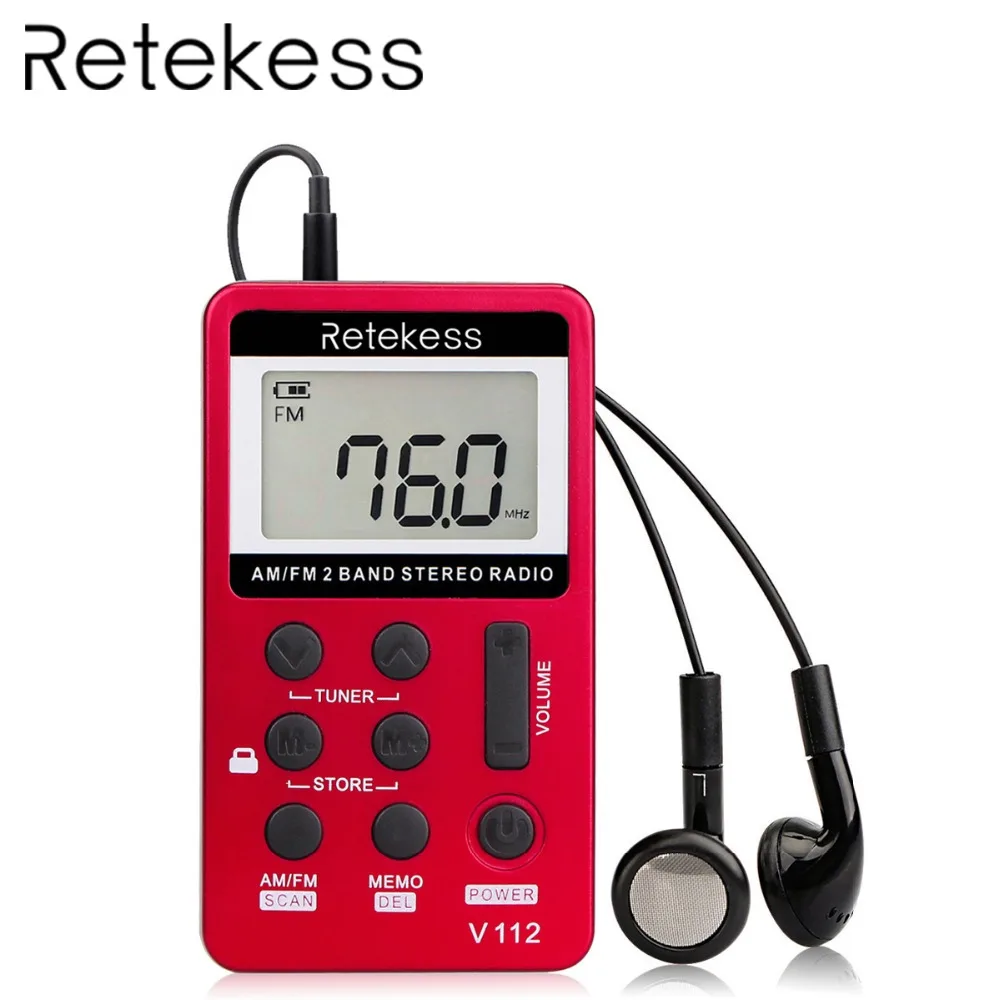 

Retekess V112 Portable Radio FM/AM Digital Portable Mini Receiver Tuning With Rechargeable Battery Earphone Radio Recorder F9202