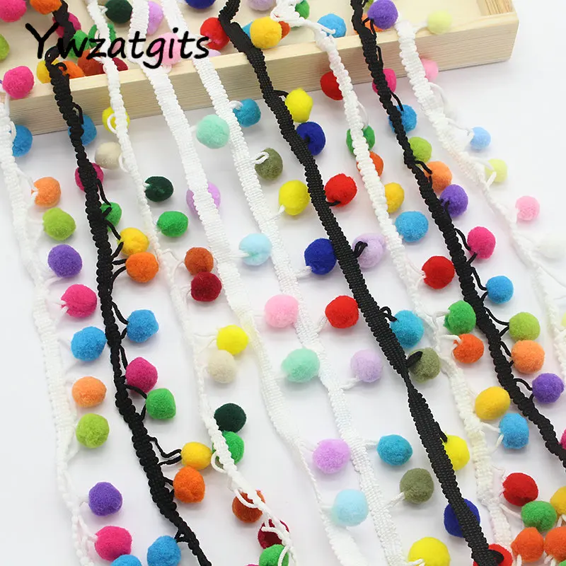 

ywzatgits 1yard/lot 10mm/12mm Pom Pom Trim Tassels Ball Fringe Lace Ribbon DIY Sewing Handmade Materials Accessories YK0602