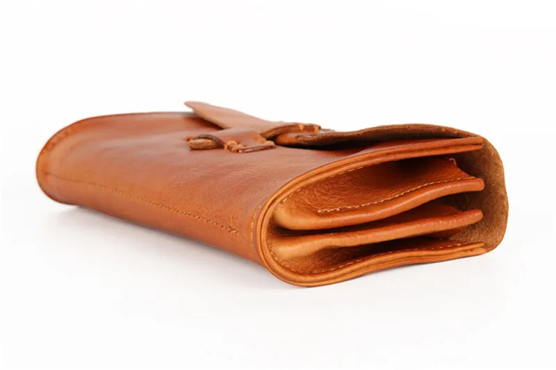 PNDME retro simple handmade genuine leather ladies clutch bag waterproof soft cowhide multi card women party wallet female purse