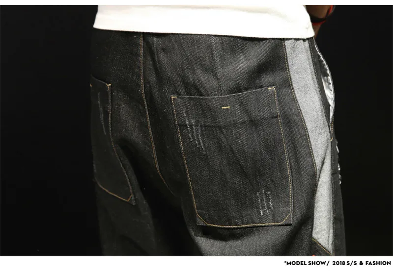 2018 New Loose Men's Harem Pants Jeans Fashion Loose Holes Ripped Washed Ankle-Length Jeans Denim Trousers BlueBlack 28-42 (12)