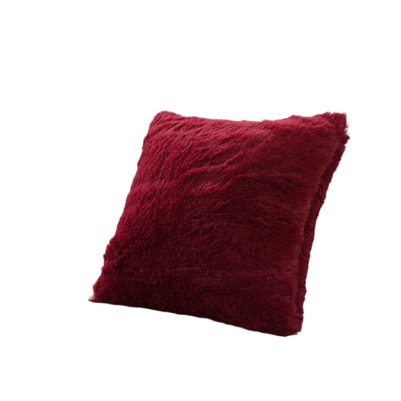 Soft Plush Bedroom Decorative Pillow Case Square Pillow Cover Plush solid color For Living Room TV Backdrop Decora Hot - Цвет: Wine red