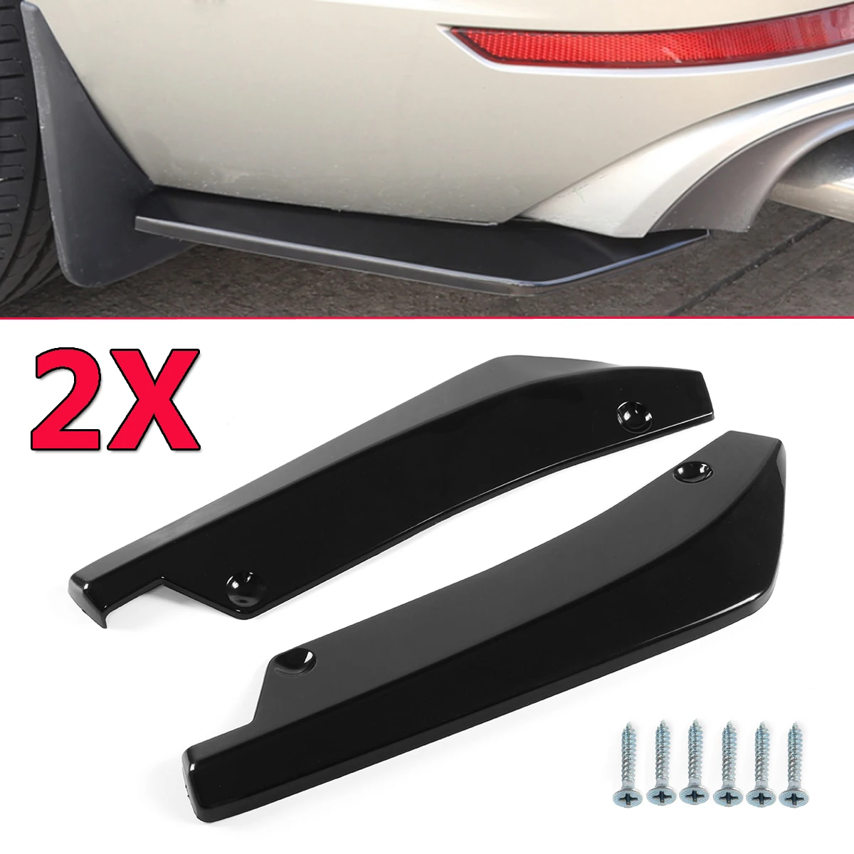 Universal Fit 19/" Long Black Rear Bumper Sides Extension Splitter Wing Lips