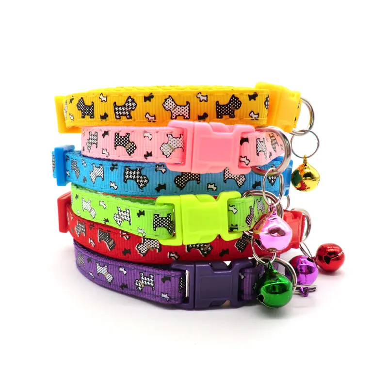 

Wholesale 100Pcs Small Cats Dog Collars With Bell Cat Pet Collar Breakaway Adjustable Dog Puppy Bling Prints Accessorie pet shop