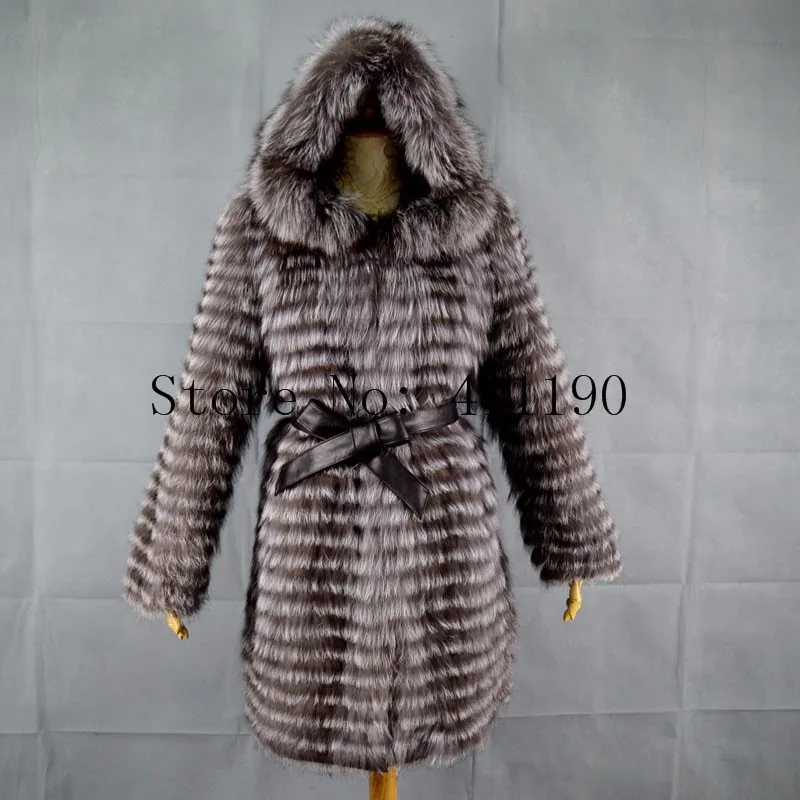 Меховая женская шуба из натурального меха серебристой лисы, женская куртка из натурального меха, зимнее пальто средней длины 80 см с капюшоном для женщин, BF-C0481