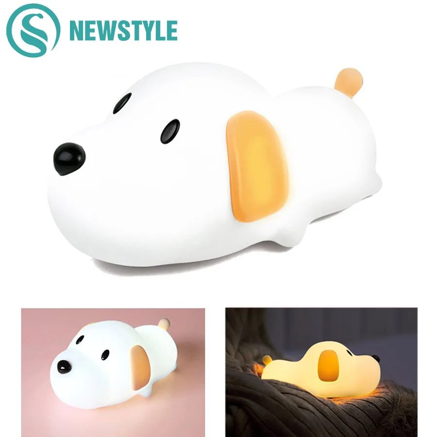 Cute Dog Lamp Creative Puppy Silicone LED Night Light Bedroom Bedside Rechargeable For Baby Children Gift | Лампы и освещение